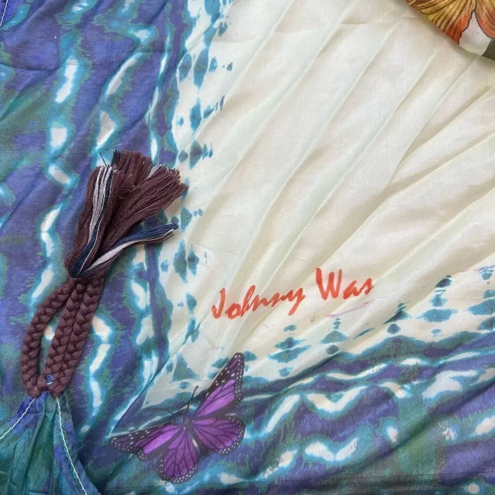 Johhny Was Women's Multi-Color Floral Butterfly Corner Tassel Square Scarf Wraps